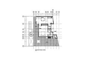 dibujo dwg de autocad de casa pequeña de una sola habitacion con gran terraza frontal, plano en formato dwg para descarga gratis, plano con dimensiones y muebles en bloques de autocad