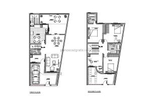 planos arquitectonios y dimensionados en formato dwg de autocad para descarga de casa con forma triangular trapezoide con tres habitaciones