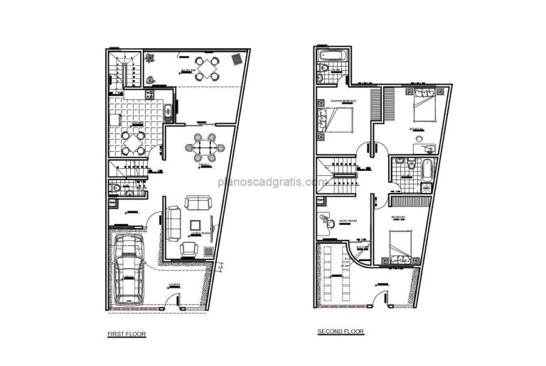 Casa Con Forma Trapezoide Planos de AutoCAD 2103211