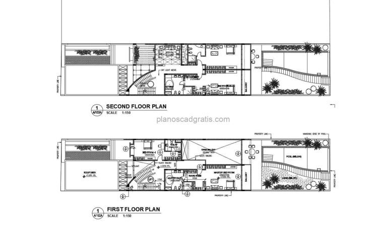 Casa Alargada De 2 Niveles Planos de AutoCAD 1803211