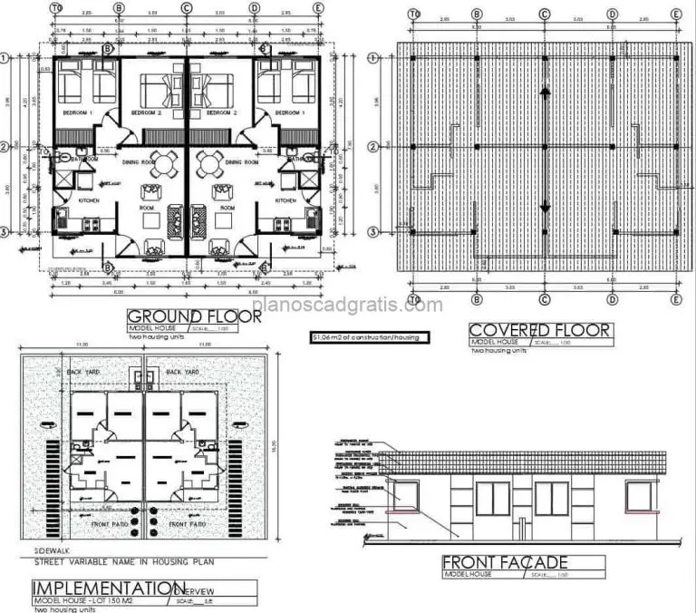 Casa Duplex Sencilla Planos de AutoCAD 2104211