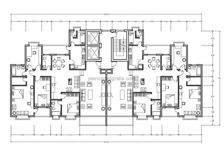 Apartamento Residencial 3 Habitaciones Frontales Planos de AutoCAD 2804211