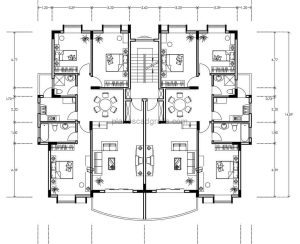plano de autocad en formato dwg de edificio residencial de multiples niveles con 3 habitaciones y planta dimensonada para descarga gratis