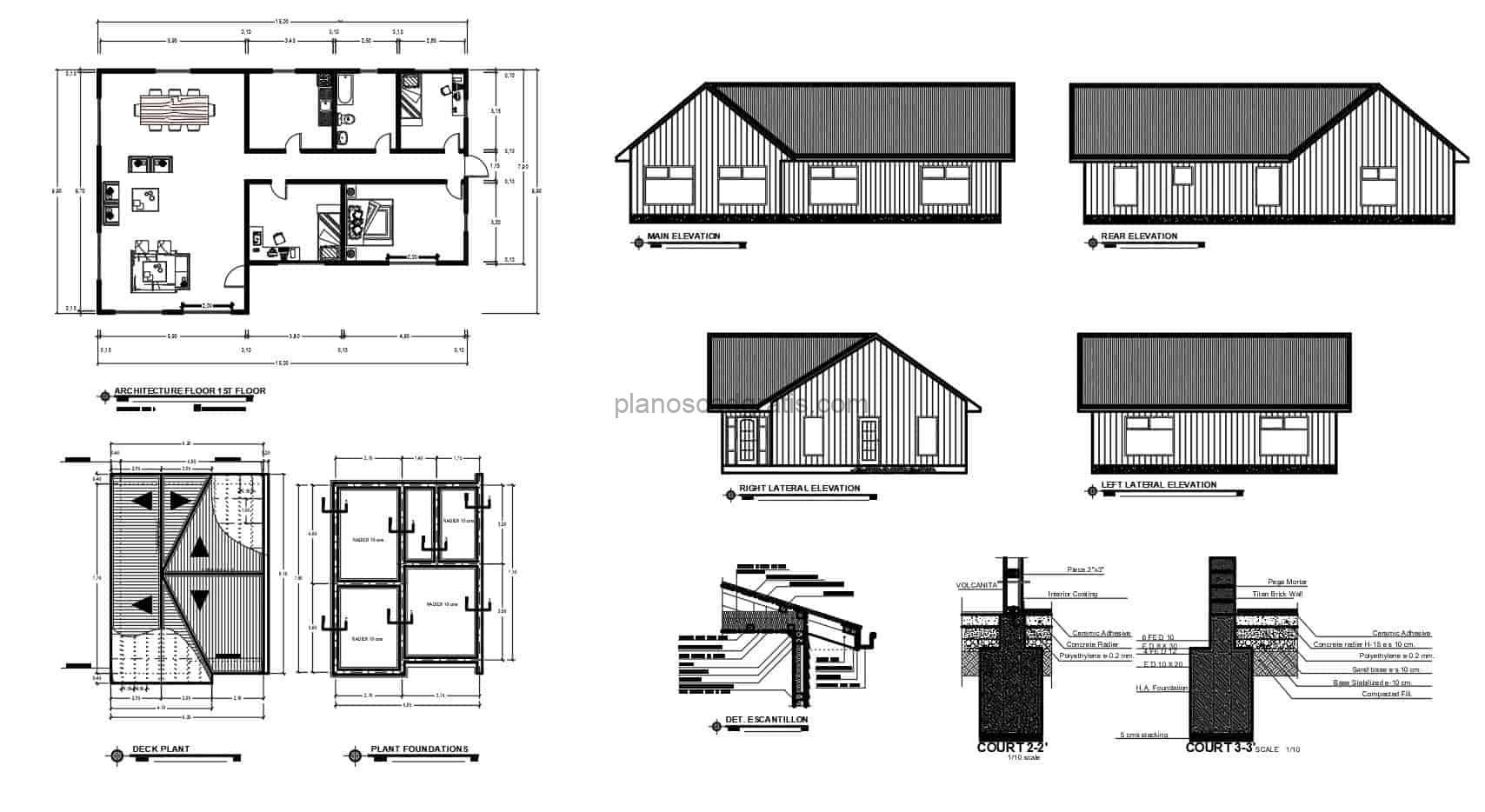 Casa Campestre Sencilla De Tres Habitaciones Planos de AutoCAD 1205214 -  Planos CAD Gratis
