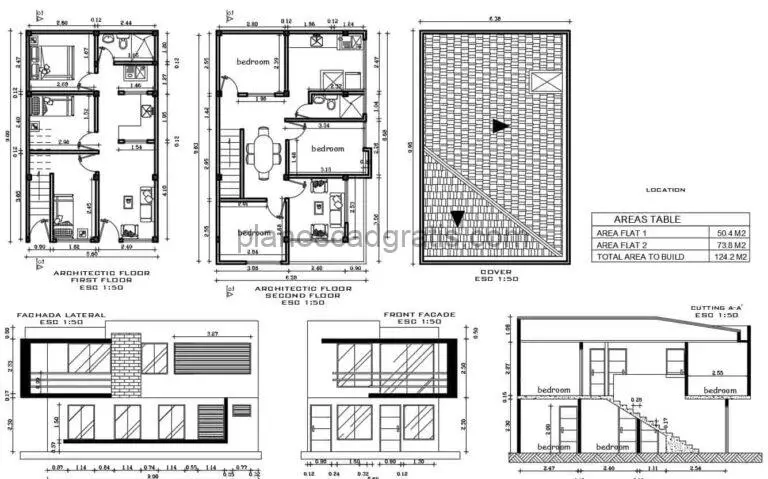 Casa De Dos Niveles Con Cinco Habitaciones Planos de AutoCAD 605213