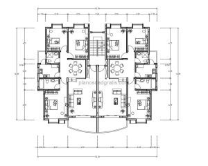 apartamento residencial con tres habitaciones y dos baños en dibujo 2d planos de Autocad formato dwg para descarga gratuita