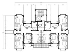 diseño arquitectonico con medidas y bloques de interior de mobiliario en formato dwg de autocad de apartamento residencial de tres habitaciones con ascensor, planos con dimensiones para descarga gratis
