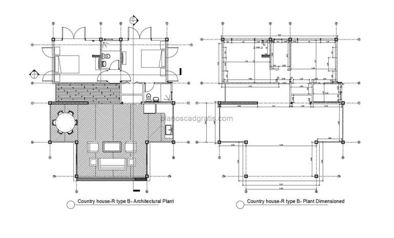 planos de autocad formato dwg y pdf de villa campestre con dos habitaciones