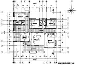 planos de residencia campestre de un nivel con cuatro habitaciones, plano en formato dwg con bloques de autocad en interior para descarga gratis