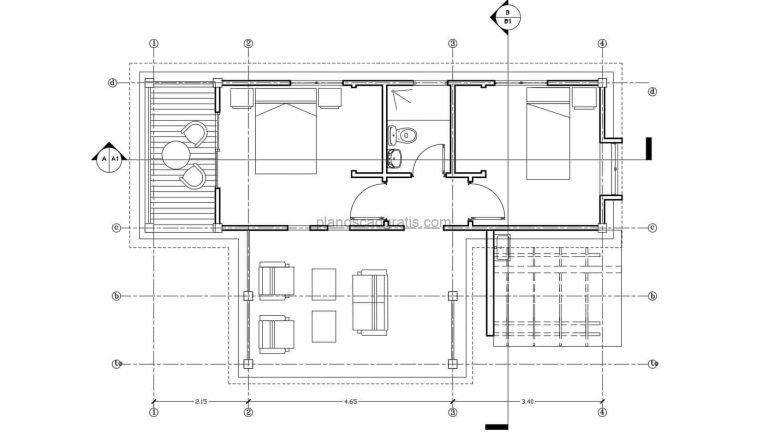 planos arquitectonicos con dimensiones en formato dwg y pdf de casa campestre sencilla con gazebo y area de bbq para descargar