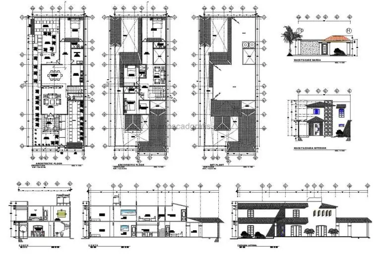 Casa De Dos Niveles Con 4 Habitaciones Planos de AutoCAD 1205211