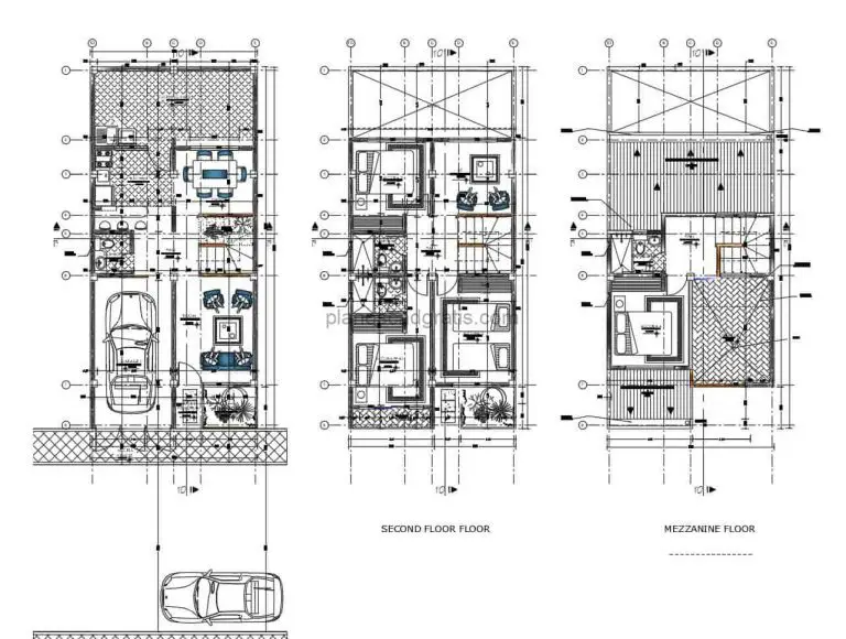 Casa De Dos Niveles Con Mezzanine Planos de AutoCAD 105212