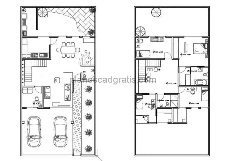Casa De Dos Niveles Con 4 Habitaciones Marquesina Doble Planos de AutoCAD 1205213