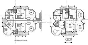 planos arquitectonicos 2d de residencia de dos niveles con estilo moderno y cuatro habitaciones en total, planos con medidas para descarga gratis en formato dwg de autocad