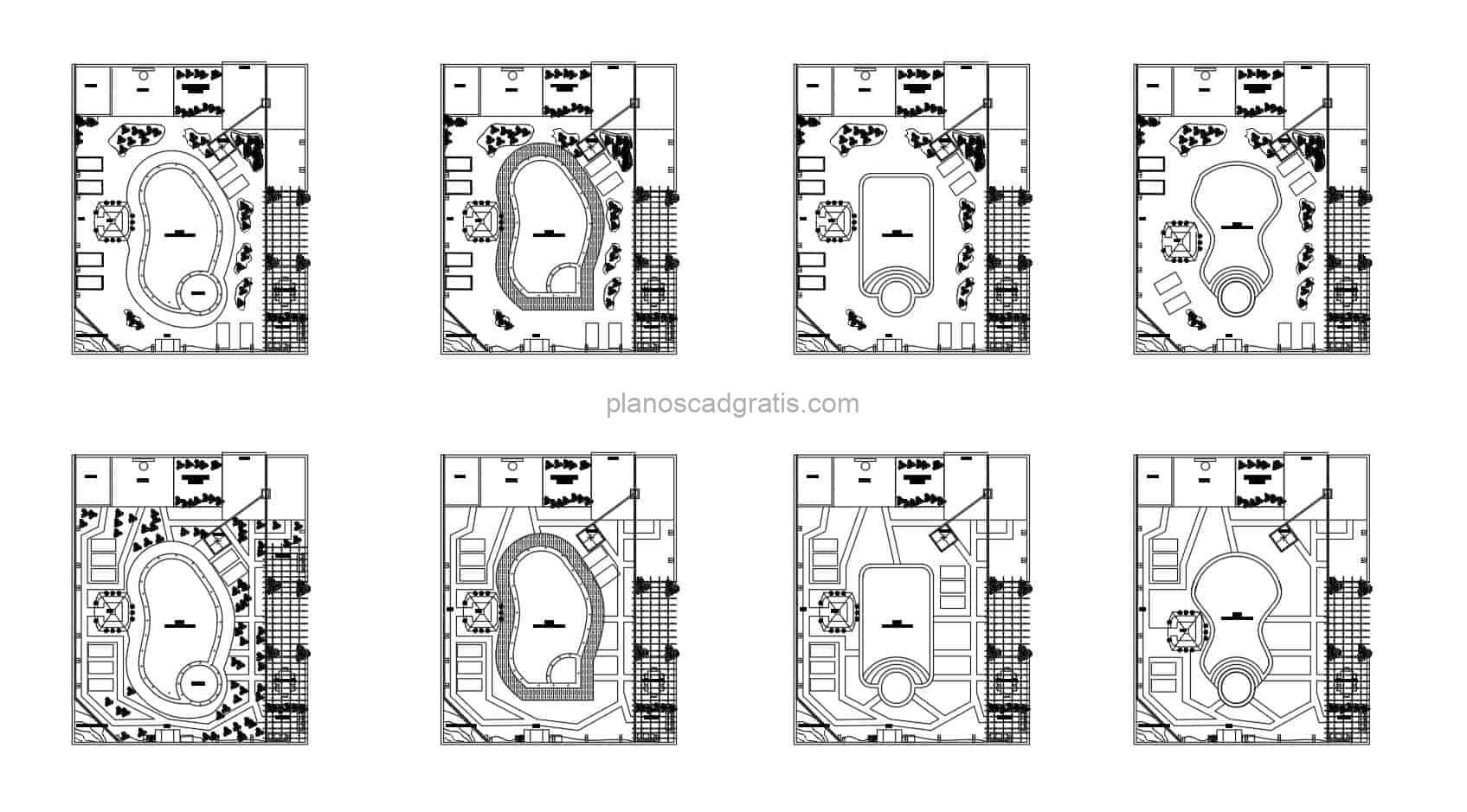 Piscinas Diferentes Formas Bloques de AutoCAD 3105212 - Planos CAD Gratis