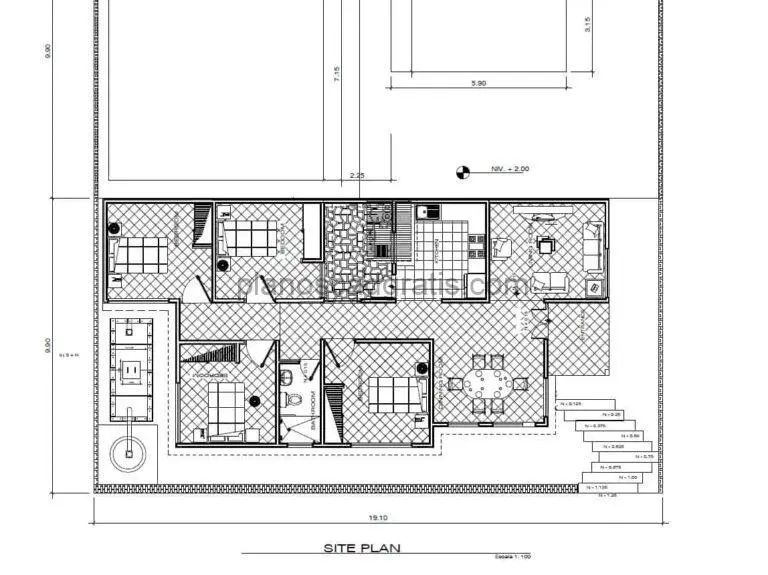 Casa De 4 Habitaciones 1 Nivel Planos de AutoCAD 1805213
