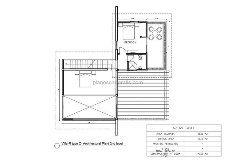 plano arquitectonico formato dwg y pdg de villa campestre de dos niveles proyecto completo con planos dimensionados y cimientos para descargar