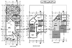 planos 2d en formato dwg de autocad de casa de 2.5 pisos con cuatro habitaciones, proyecto para descarga gratis con planta dimensionada y arquitectonica incluyendo alzados y secciones y detalles constructivos