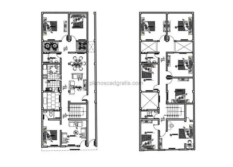 planos en formato dwg de autocad de casa de dos pisos con diez habitaciones planos con alzados y medidas para decarga gratis