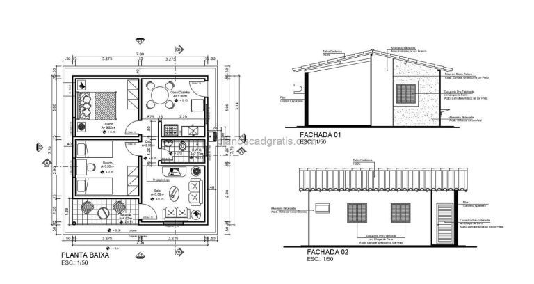 Casa Pequeña Simple Dos Habitaciones Planos de AutoCAD 206211