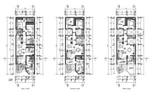 planos de proyecto residencial de 3 niveles con dos habitaciones viviendas independientes en formato dwg de autocad para descarga gratis