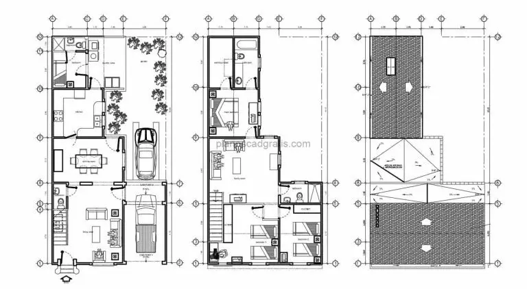 Casa De Dos Pisos y Techos Inclinados Con 4 Habitaciones Planos de AutoCAD 2906212