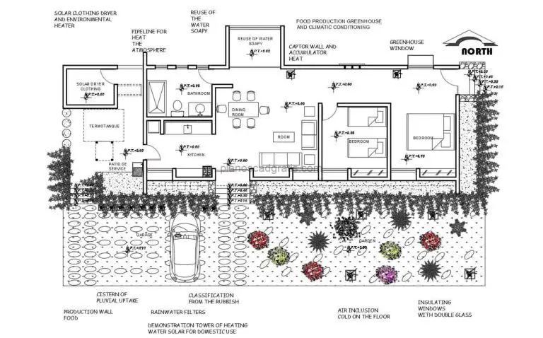 planos arquitectonicos de residencia con estilo bioclimatico para descarga gratis en formato dwg de autocad