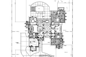 planos completos de casa grande con piscina y patio de un solo nivel con tres habitaciones grandes con baños independientes para descargar en formato dwg de autocad