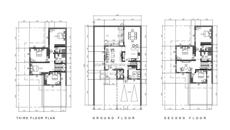 Casa De Tres Niveles Con 8 Habitaciones Planos de AutoCAD 2806212