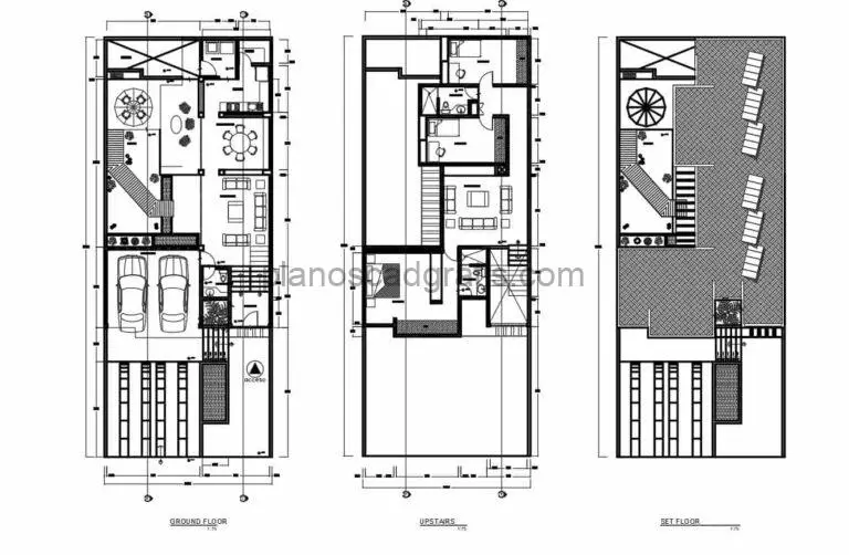Residencia De Dos Pisos 3 Habitaciones Planos de AutoCAD 106211