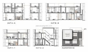 plano de residencia moderna de dos pisos en formato dwg de autocad para descarga gratis