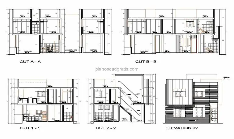 Residencia Moderna De Dos Pisos 3 Habitaciones Planos de AutoCAD 506212