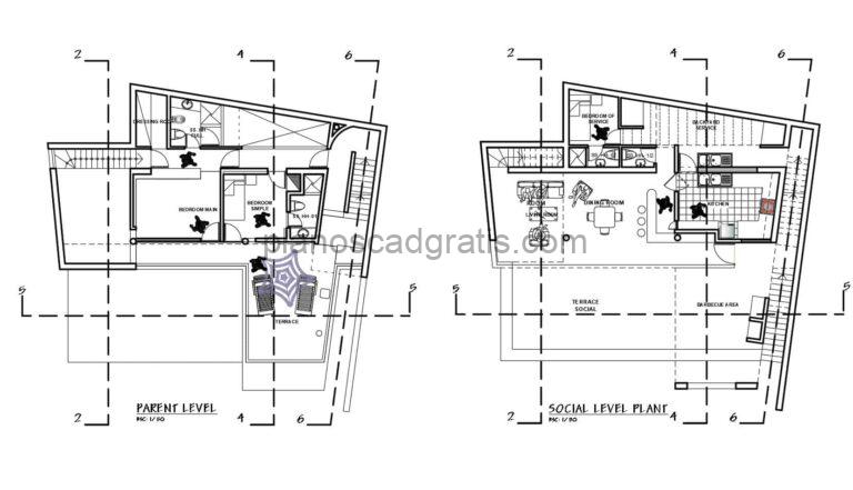 Casa Moderna De Dos Pisos Planos de AutoCAD 1607211
