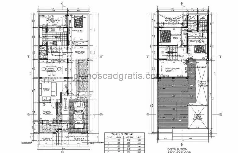 Residencia De Dos Pisos Con 3 Habitaciones Planos de AutoCAD 2907211