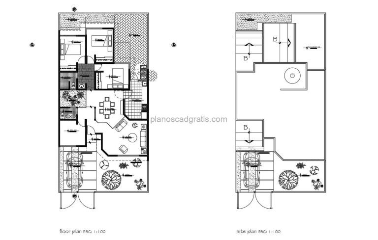 Casa De Tres Habitaciones Con Garaje Cerrado Planos de AutoCAD 2508201