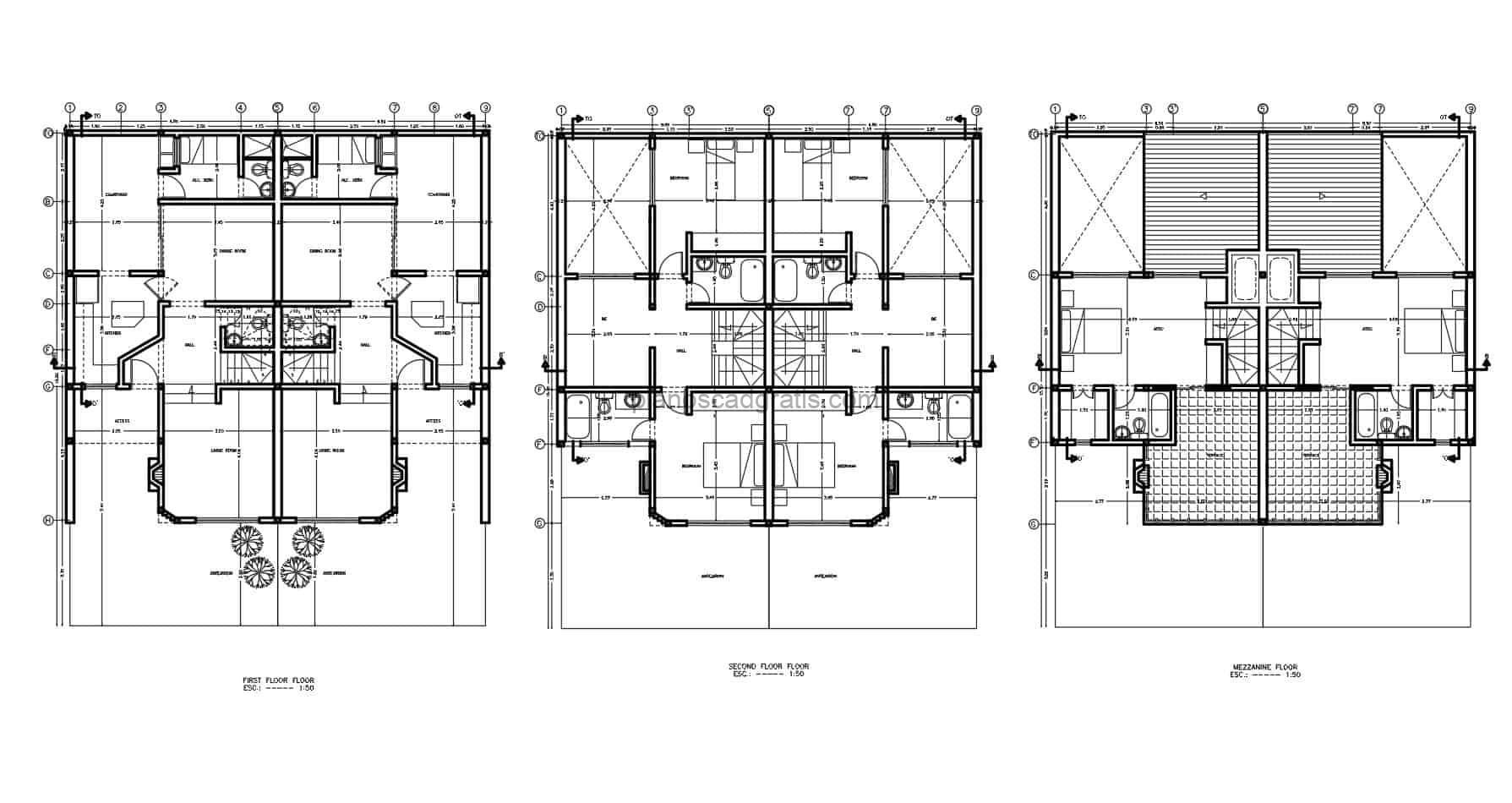planos en formato dwg de autoca de casa campestre de dos niveles planta arquitectonica y dimensionada para descarga gratis