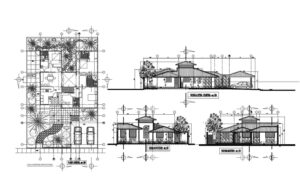 planos formato dwg de autocad de villa campestre de un piso con tres habitaciones para descarga gratis