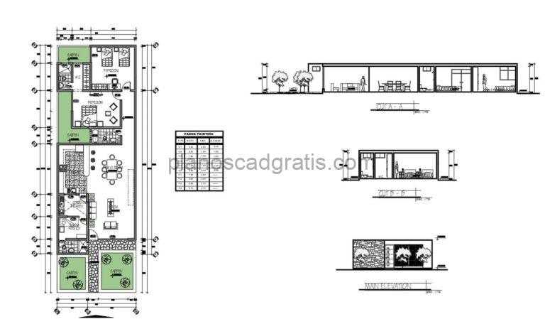 Casa Alargada Con 2 Habitaciones Planos de AutoCAD 1009201