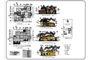 plano de casa en formato dwg de autocad con garaje doble y dos habitaciones para descarga gratis