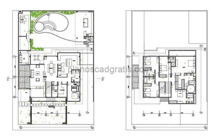 Casa 6 Habitaciones Con Piscina En Patio Planos de AutoCAD 110211