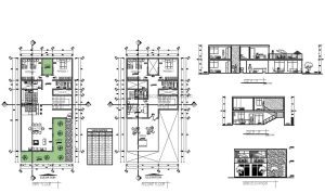 plano de residencia de dos pisos con cinco habitaciones y terraza frontal con jardin frontal para descarga gratis en formato dwg de autocad