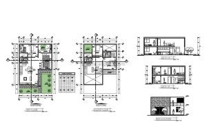 casa de dos pisos con tres habitaciones y 200 metros cuadrados planos en planta y elevacion para descarga gratis en formato dwg de autocad