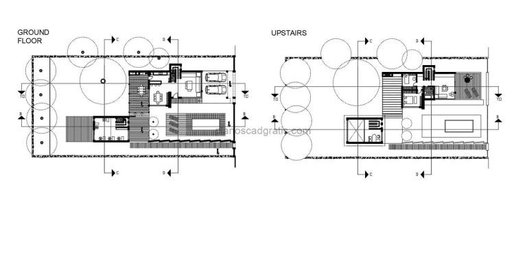 Casa Moderna Con Piscina, Cochera Doble Planos de AutoCAD 1310211