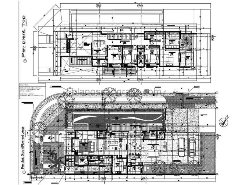 Casa Moderna Con Piscina 4 Habitaciones Planos de AutoCAD 610211