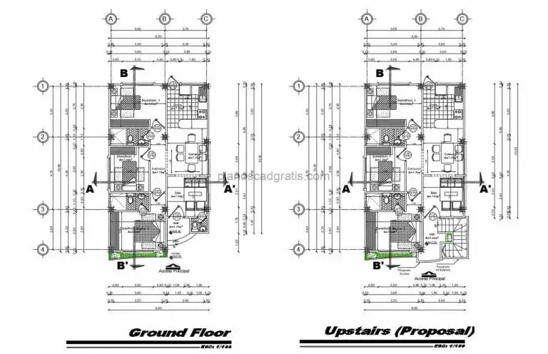 Casas Individuales Con Escalera Exterior Planos de AutoCAD 1410211