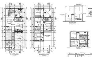 planos de casa de dos niveles con tres habitaciones y sala estar en piso superior planos completos con dimensiones y bloques de autocad para descarga gratis