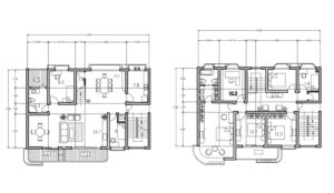 planos completos de formato dwg de autocad de proyecto de casa duplex con cuatro habitaciones con balcon frontal para descarga gratis