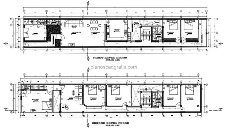 Casa Alargada-7 Habitaciones- Planos de AutoCAD 241121