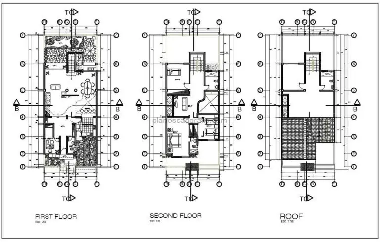 planos de proyecto completo de casa de dos pisos en formato dwg de autocad planos, electricos, sanitarios, estructurales para descarga gratis