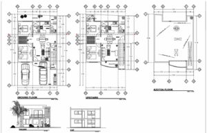 proyecto completo en formato dwg de autocad de casa moderna de dos pisos con cuatro habitaciones planos para descarga gratis